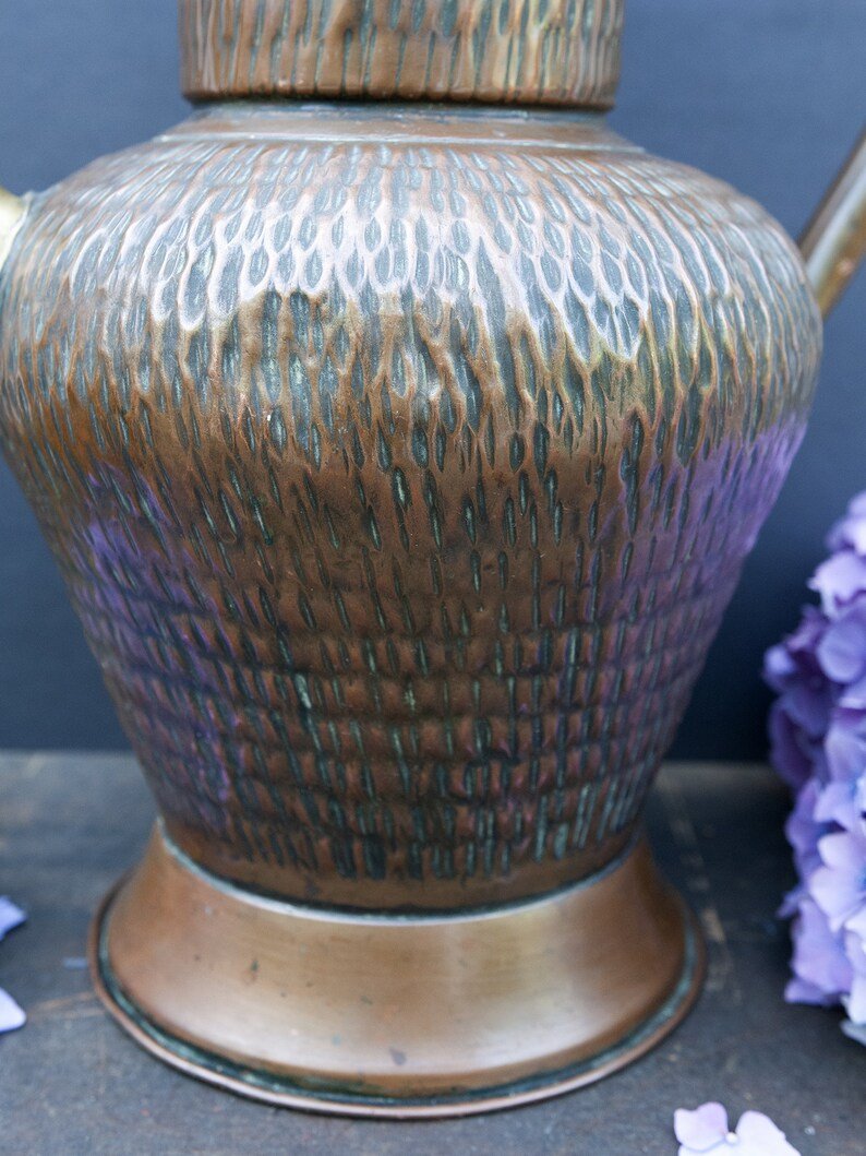 Vintage French Large Hammered Copper Pitcher Brocante Ma Jolie