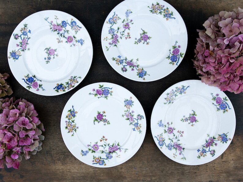 Antique French LIMOGES porcelain dessert plates - Set of 4