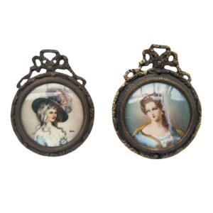 Set of 2 Antique French Hand-Painted Miniatures