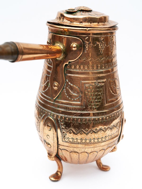 Antique copper chocolate pot beautifully decorated - Brocante Ma Jolie
