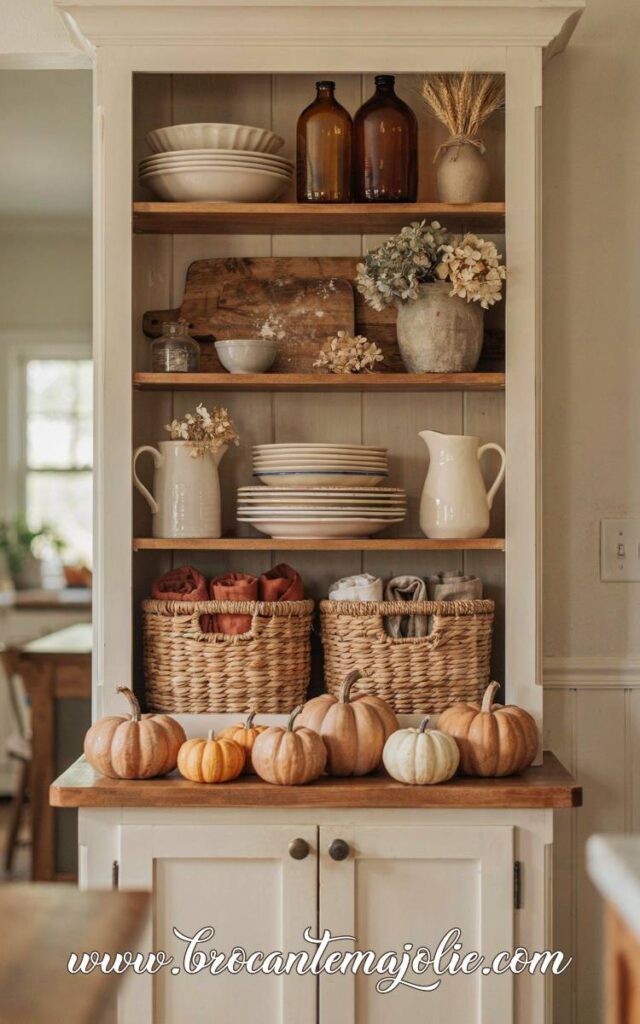 vintage fall hutch decor