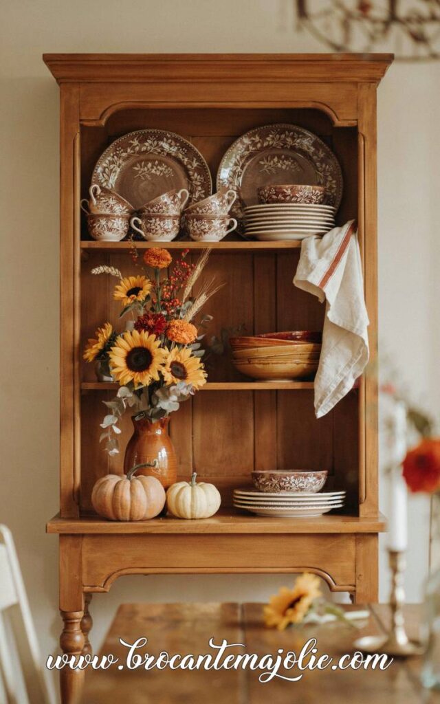 simple fall hutch decor ideas
