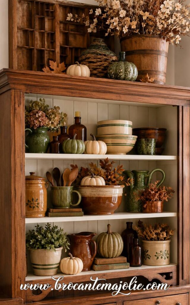 vintage fall hutch decor