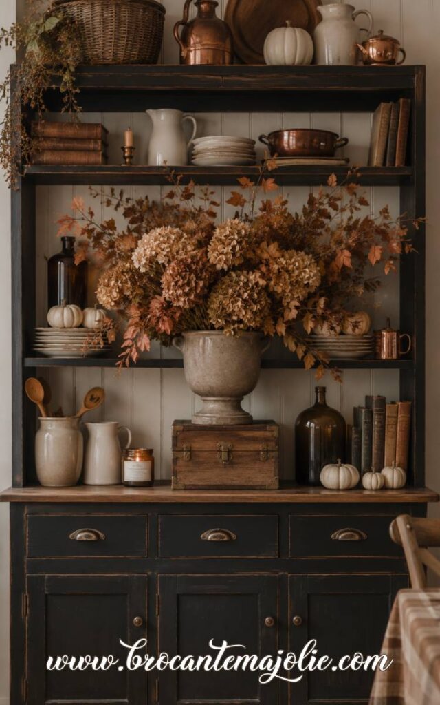 black vintage hutch for fall