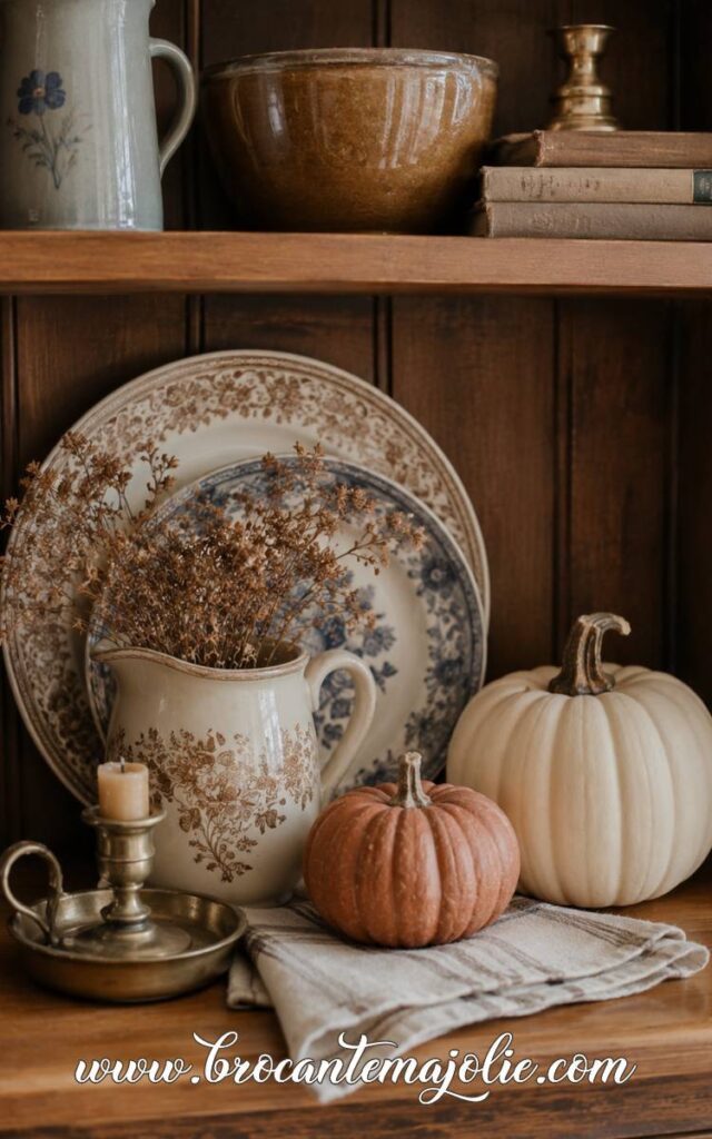 vintage fall hutch decor
