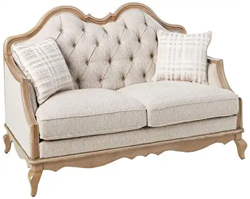 ACME Chelmsford Loveseat w/2 Pillows – 56051 – Beige Fabric & Antique Taupe