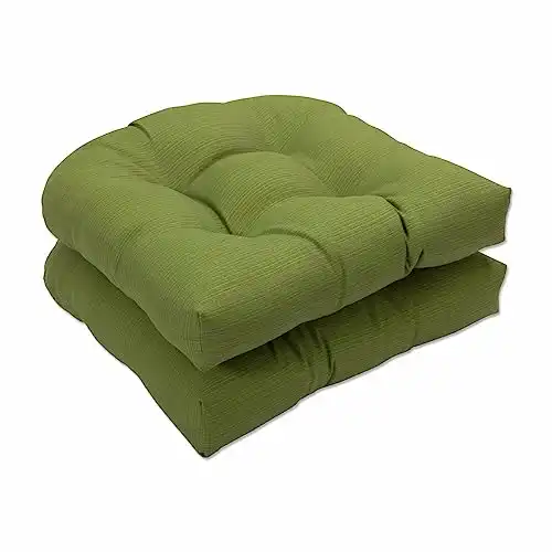 Pillow Perfect Forsyth Solid Indoor/Outdoor Wicker Patio Seat Cushions, Plush Fiber Fill, Weather and Fade Resistant, 2 Count, Green, Round Corner 19″x19″