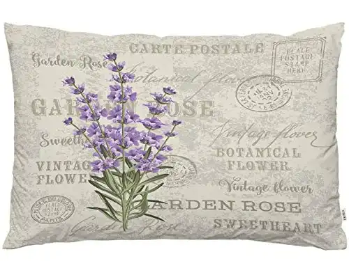 EKOBLA Throw Pillow Cover Vintage Flowers Lavender Provence Purple Floral Retro French Country Stamp Decor Lumbar Pillow Case Cushion for Sofa Couch Bed Standard Queen Size 20×30 Inch