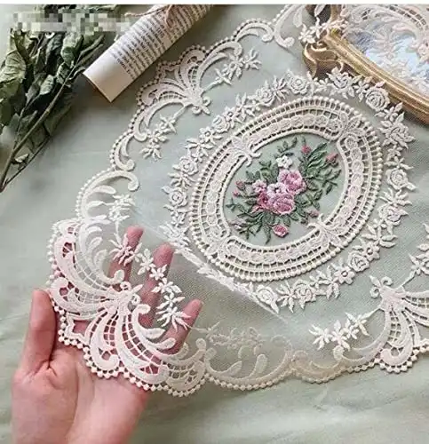 2Pack Retro Lace Placemats, French Crochet Doilies, Handmade Embroidered Table Mats, 12×16-in Beige Place Mats Cup Mat