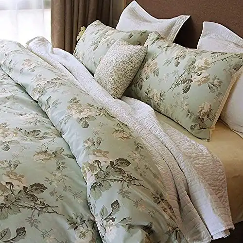 Brandream French Country Garden Toile Floral Duvet Cover King Size Bedding Set Cotton Asian Style Tapestry Chinoiserie Peony Blossom Tree Branches Multicolored Design (King,Mint Green)