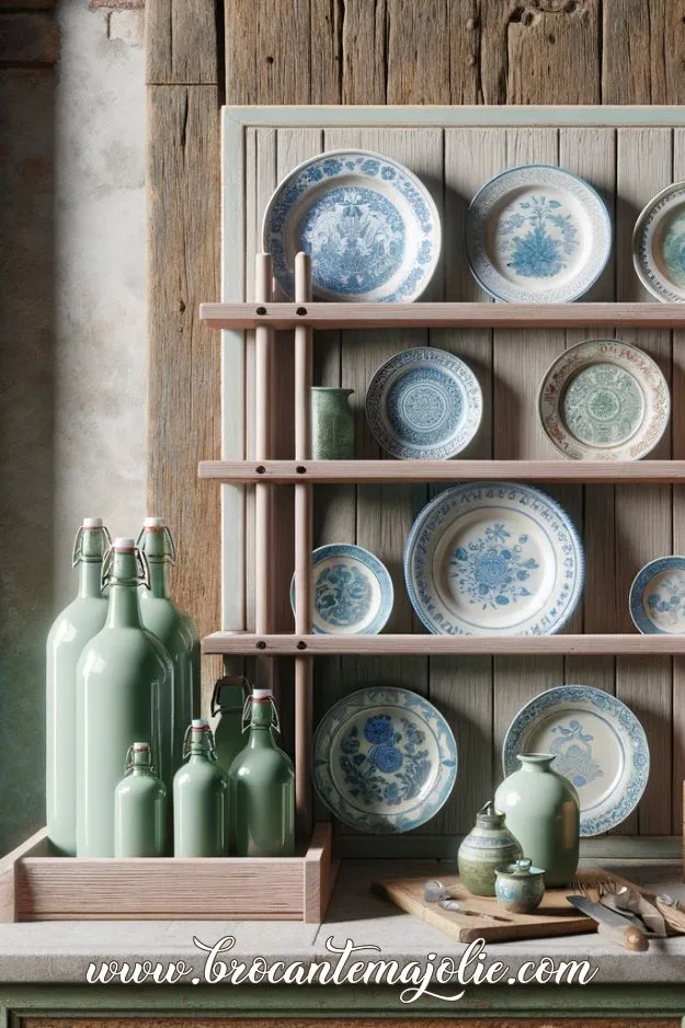 french vintage plates on wall