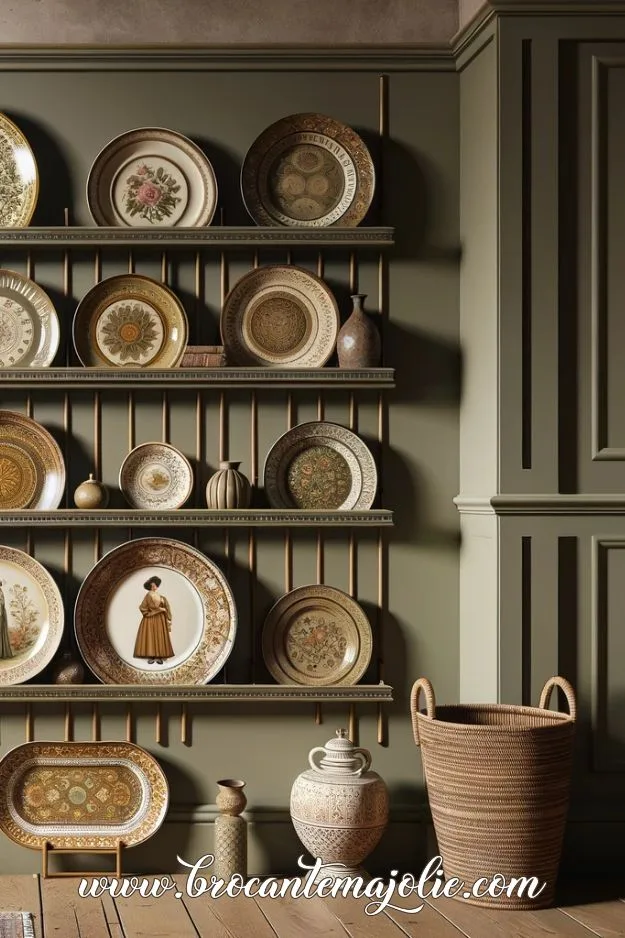 french vintage plates on wall