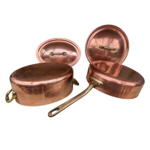 Set of 2 Vintage French Copper Pans with Lids