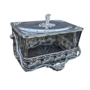 Vintage French Glass & Silver Biscuit Box