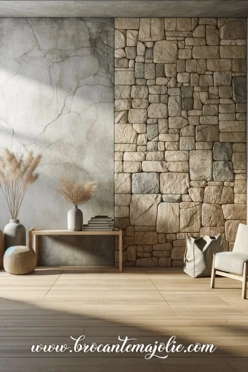 stone wall french country living room