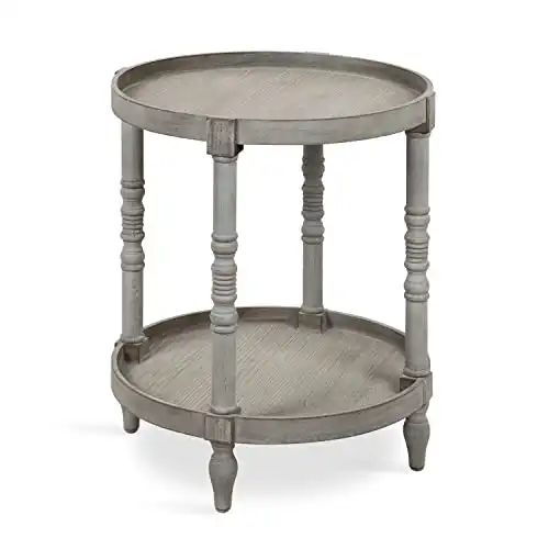 Kate and Laurel Bellport Shabby Chic Round Side Accent Table or Plant Stand with Turned Legs and Lower Shelf, Distressed Gray Finish