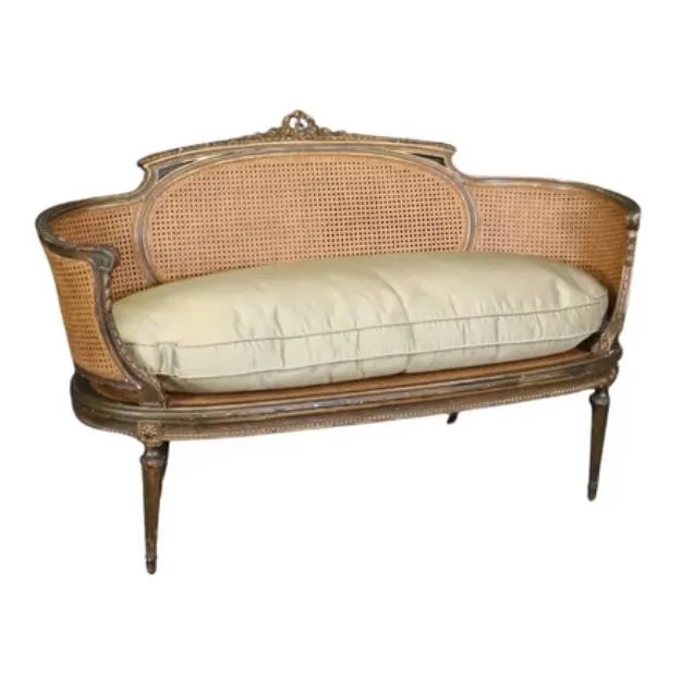 Fine Carved French Bronze Gilded Louis XVI Cane Settee Sofa | Chairish