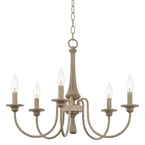 Kira Home Sherbrooke 24" 5-Light French Country Chandelier, Adjustable Height, Smoked Cedar Style Wood Finish
