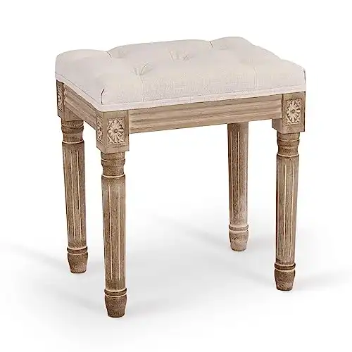 VONLUCE Ottoman Stool, 18.5 in High, Beige, with Padded Seat, Wood Frame, Button Tufted, for Dining, Living Room, Bedroom, Piano, Dressing, Vanity, Foot Rest