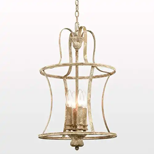 TEENYO French Country Lantern Chandelier 4-Light Distressed White Pendant Light Fixtures with Chain Modern Farmhouse Lantern Pendant Lighting for Kitchen Island Dining Room