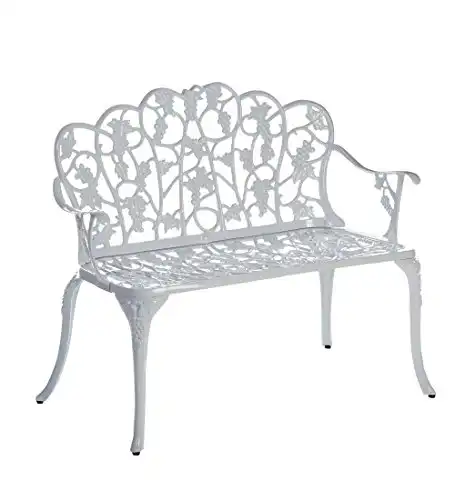 Plow & Hearth Weatherproof Grapevine Outdoor Bench | Holds Up to 300 lbs | Garden Patio Porch Park Deck | Metal | White