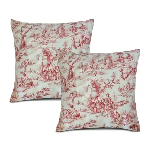 French Country Pillow Covers Red Toile Pillow Cases Vintage Victorian Throw Pillow Cases 20x20 Set of 2 for Farmhouse Sofa Couch Living Room Bedroom Christmas Decor