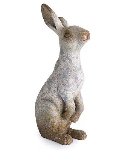 Wind & Weather Sitting Bunny Sculpture, Weather Resistant, Natural Pose, Garden Statue (Short)