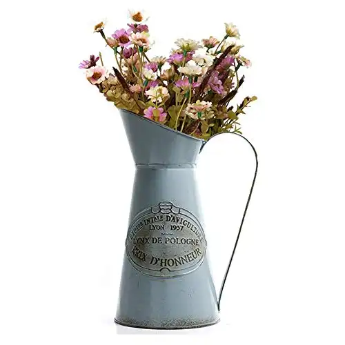 Yoillione French Pitcher Vase, Vintage Pitcher Vase, Metal Farmhouse Pitcher Vase, Decorative Jug Flower Pitcher for Vase Decor, Light Blue