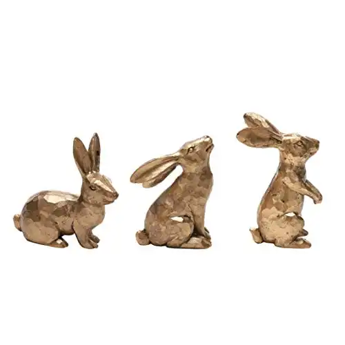 DN DECONATION Golden Polyresin Bunny Decor Rabbit Figurines, Easter Bunny Statue Set of 3 for Spring Tabletop Decor