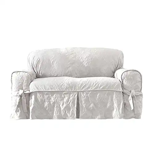 SureFit Matelasse Damask Furniture Cover, Loveseat - Box Cushion, White