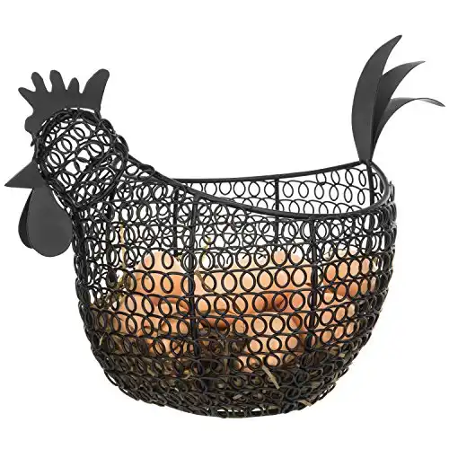 MyGift Black Metal Wire Fresh Egg Gathering Basket in Decorative Chicken Shaped Design, Farmhouse Easter Decor Egg Display Storage Basket for Counter