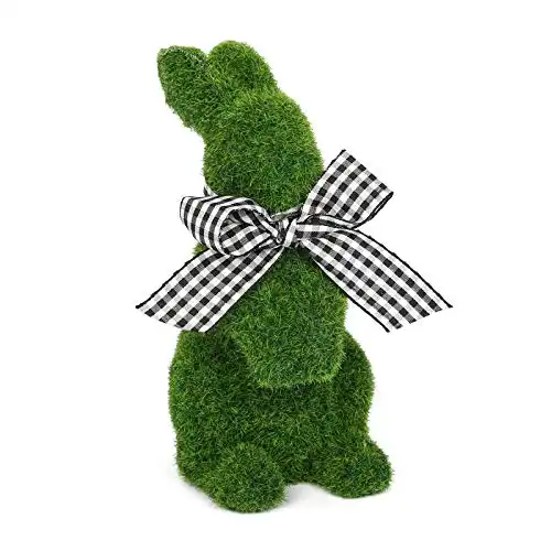 Mingfuxin Easter Furry Flocked Bunny, Faux Moss Rabbit Easter Table Décor, Moss Bunnies Resin Rabbit Holiday Easter Figure Statue Spring Table Garden Easter Decorations