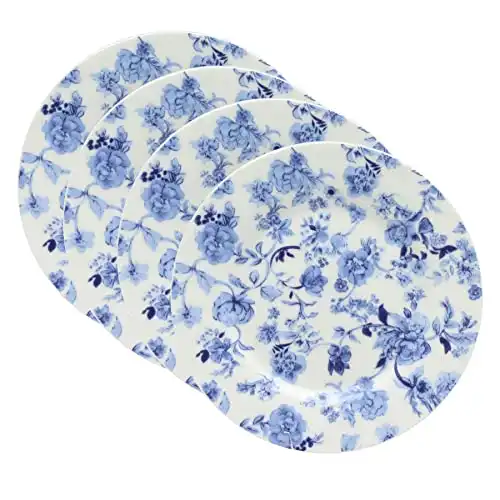 Gracie Bone China Bali Blue Floral Dessert / Salad Plate 7.5-Inch (Set of 4)