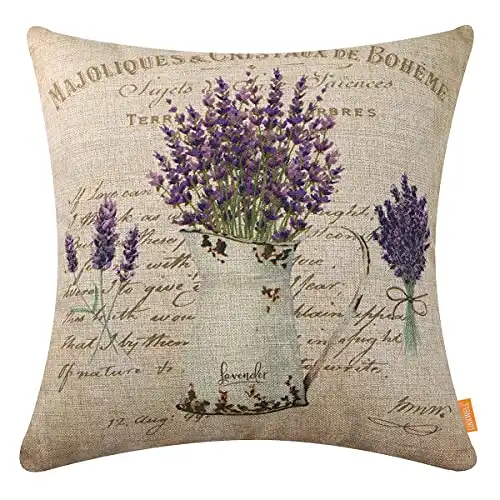 LINKWELL Lavender Pillow Covers 18x18 for French Country Decor Farmhouse Purple Flower Decorative Cushion Case Outdoor Throw Pillowcase Sofa Couch CC1824