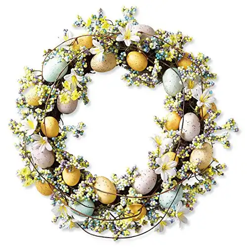 Lillian Vernon Easter Wreath - Large 17" with Faux Pastel Easter Eggs, Berries, Spring Décor, Easter Door Decorations