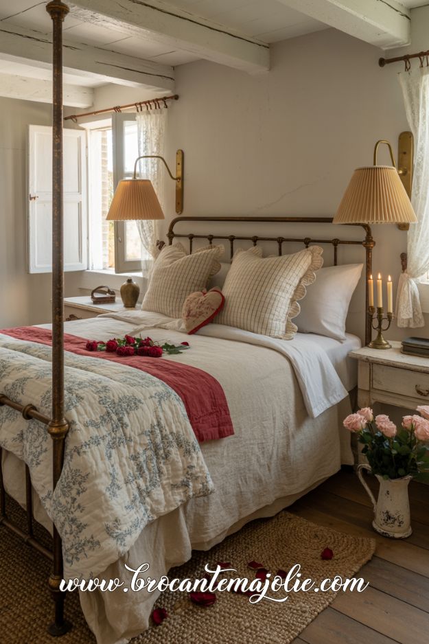 farmhouse valentine decor in bedroom