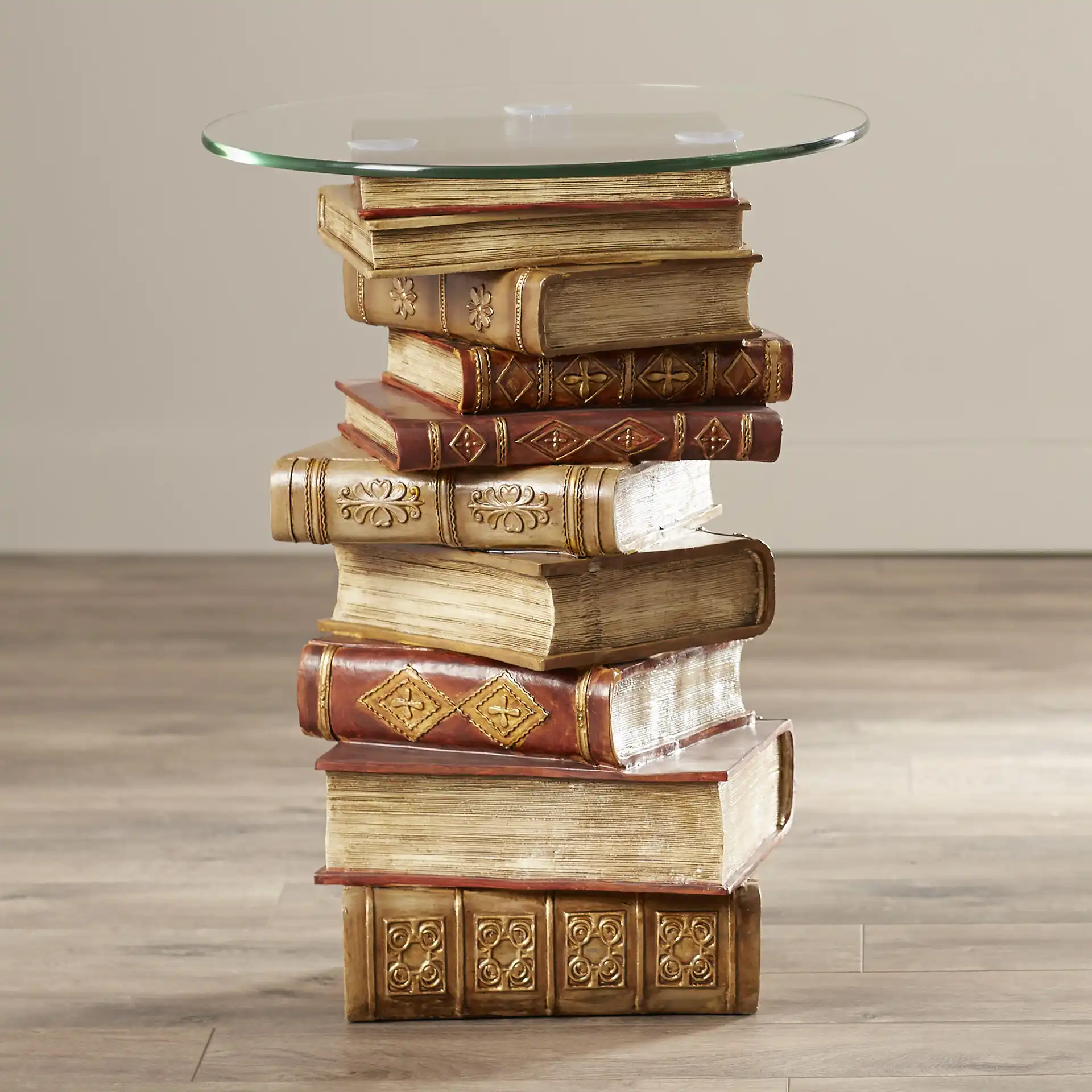 Montegue Stacked Books 21'' Tall Glass Top Pedestal Table