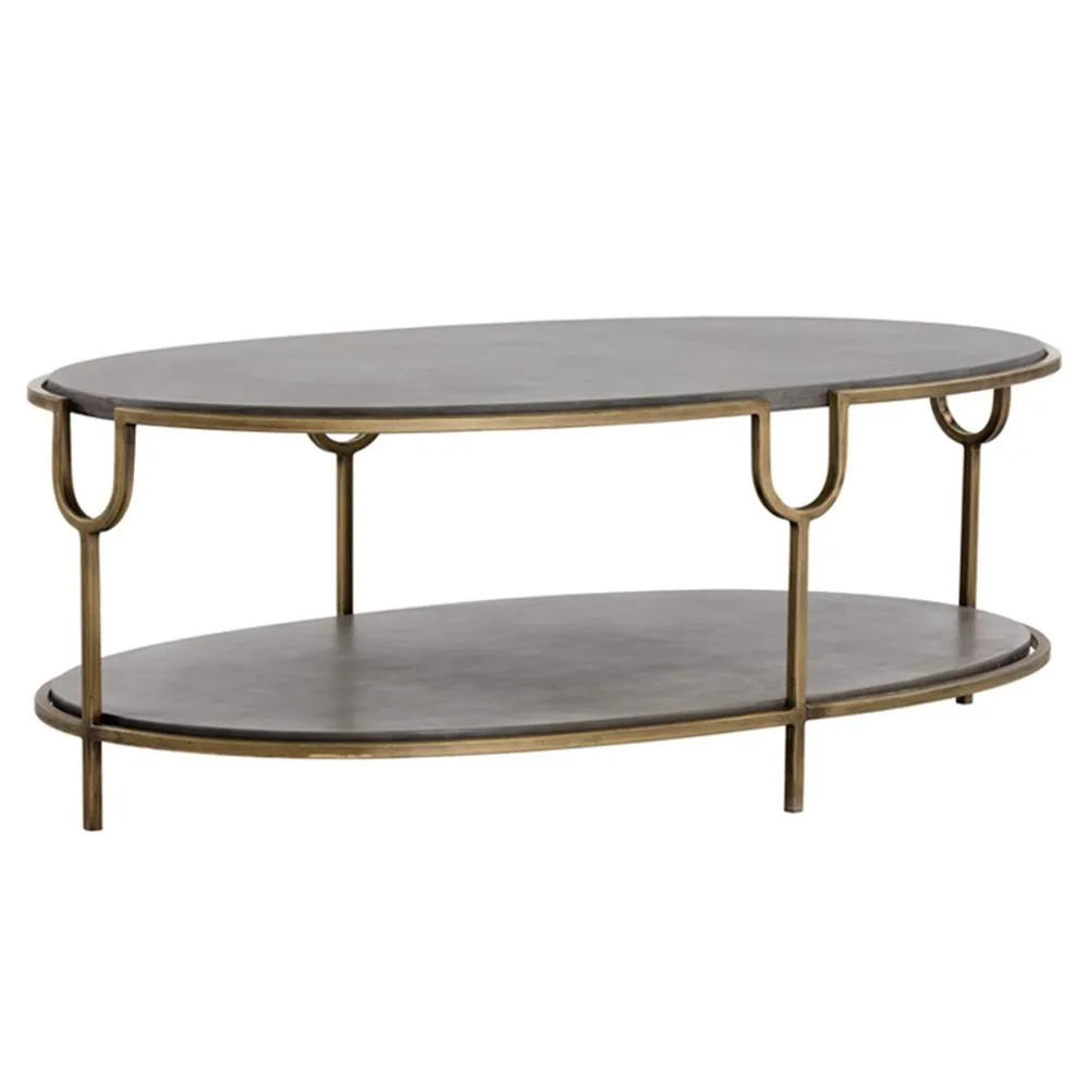 Antique Brass Steel Oval Coffee Table