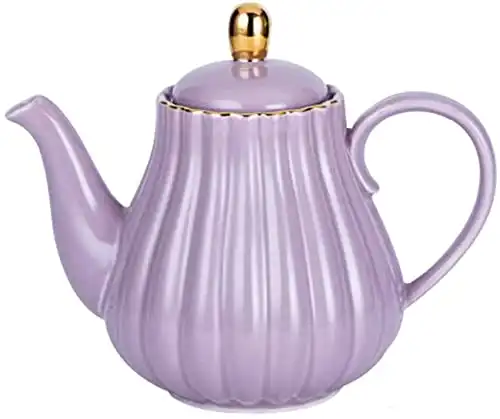 YBK Tech Strength Porcelain Tea Sets, Porcelain Coffee Pot Ceramic Teapot- Stripe Design (Purple)