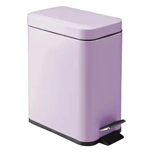 mDesign Small Modern 1.3 Gallon Rectangle Metal Lidded Step Trash Can, Compact Garbage Bin with Removable Liner Bucket and Handle for Bathroom, Kitchen, Craft Room, Office, Garage - Wisteria Purple