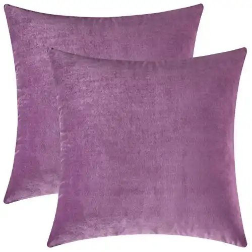 Mixhug Decorative Throw Pillow Covers, Velvet Cushion Covers, Solid Throw Pillow Cases for Couch and Bed, Lilac, 24 x 24 Inches, Set of 2