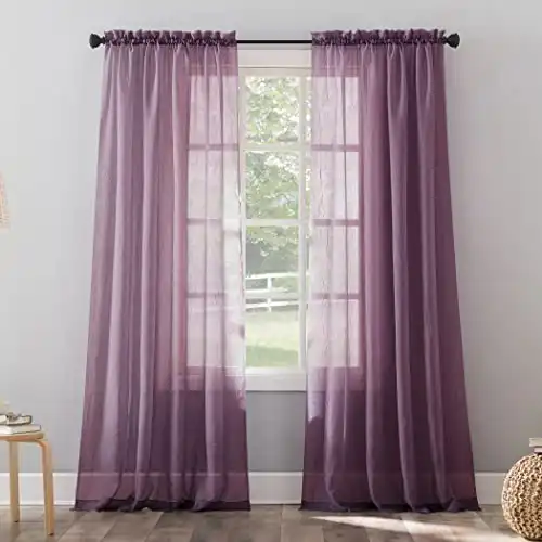 No. 918 Erica Crushed Sheer Voile Rod Pocket Curtain Panel, 51" x 84", Purple