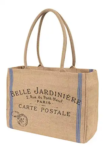 KAF Home Jute Market Tote Bag, Belle Jardiniere Print, Durable Handle, Reinforced Bottom and Interior Zipper Pocket