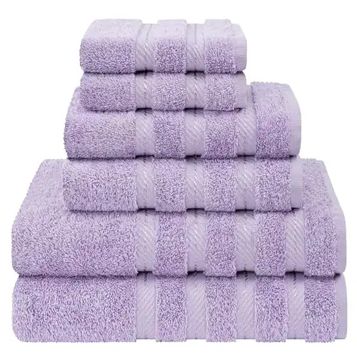 American Soft Linen Luxury 6 Piece Towel Set, 2 Bath Towels 2 Hand Towels 2 Washcloths, 100% Cotton Turkish Towels for Bathroom, Lilac Towel Sets