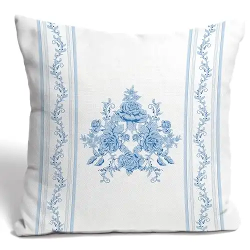 BCLOSE Grandmillennial Home Decor, Blue Floral Pillow Cover 18x18 for Decorative Aesthetic Pillows