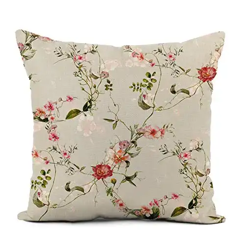 rouihot Linen Throw Pillow Cover Colorful Watercolor Painting of Leaf and Flowers on Gray Home Decor Pillowcase 20x20 Inch Cushion Cover for Sofa Couch Bed and Car