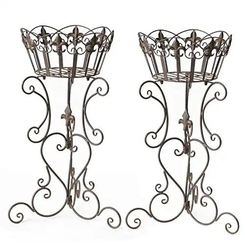 TICKCACY 2 Pack Metal Tall Plant Stands, 25 Inch Wrought Iron Plant Stand, Heavy Duty Pot Stand Pedestal Holders, Unique Decorative Potted Planter Display Rack for Indoor Outdoor Garden Patio Lawn