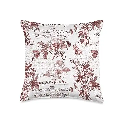 Country French Toile Vintage French Toile de Jouy Red and White Floral Throw Pillow, 16x16, Multicolor