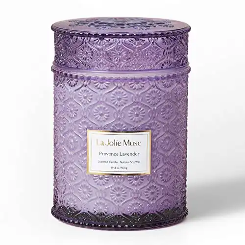 LA JOLIE MUSE Lavender Candle, Spring Candle, Large Natural Soy Candle, 90 Hours Burning Time, Wood Wicked Candle, Aromatherapy Candle Gifts for Women, Luxury Candles for Home