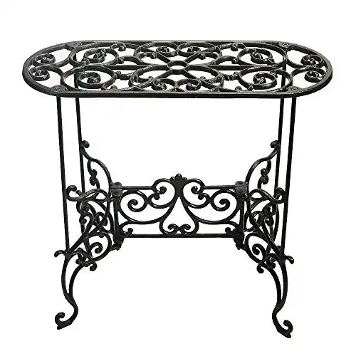 Sungmor Heavy Duty Cast Iron Potted Plant Stand Garden Table - 22.6IN. 1 Tier Metal Stands - Decorative & Vintage Style Indoor Outdoor Corner Shelf for Planters Vases Lanterns Ornaments Books and ...